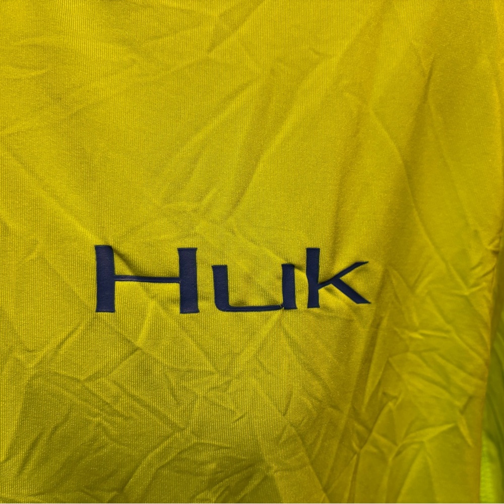 Huk Bright Green 1/4 zip Performance Pullover. Neon green with logos front/back - Picture 6 of 6